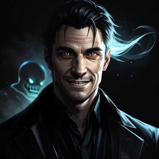 Sinister Portrait of Smiling Man with Ghost