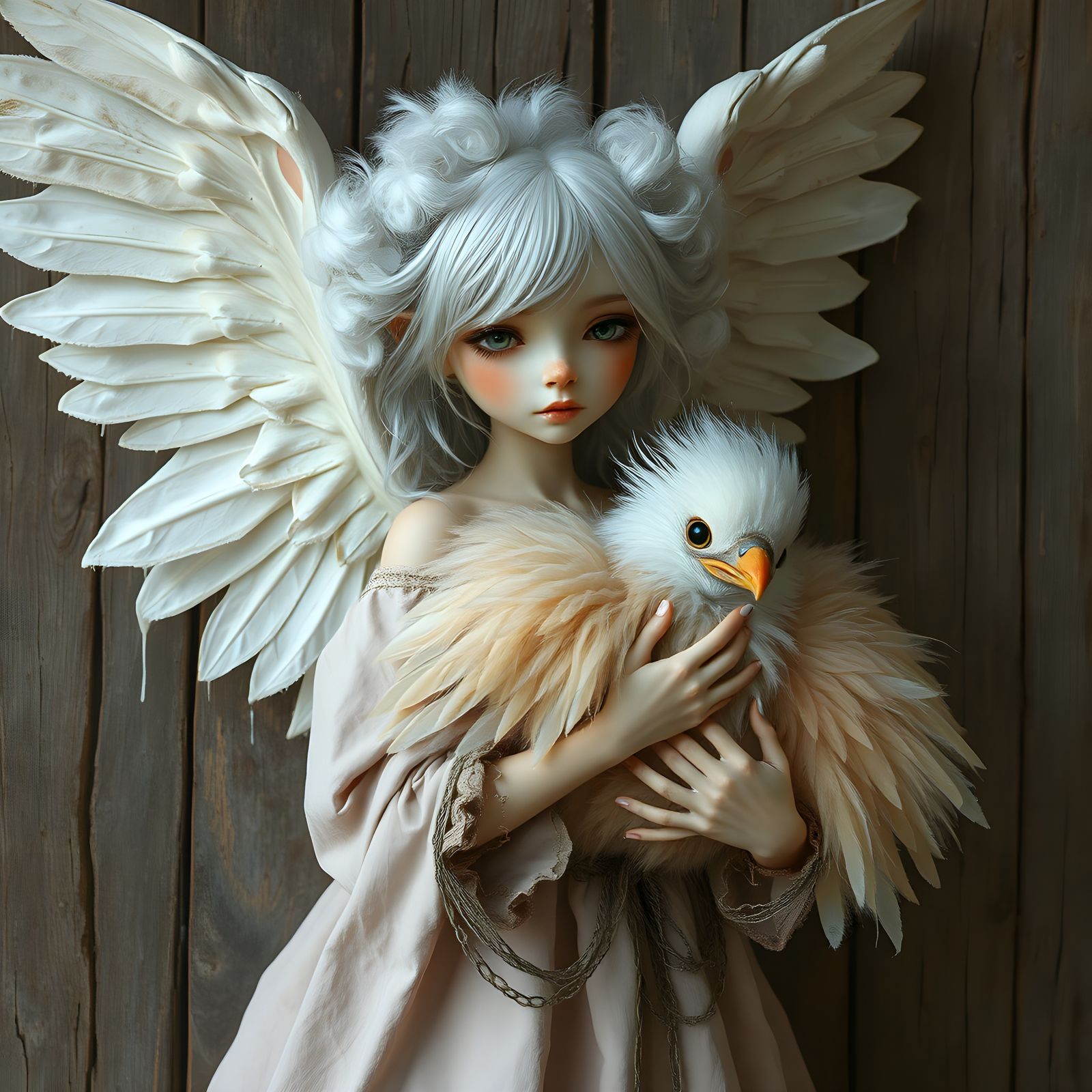 Ethereal Woman with Bird in Watercolor Style