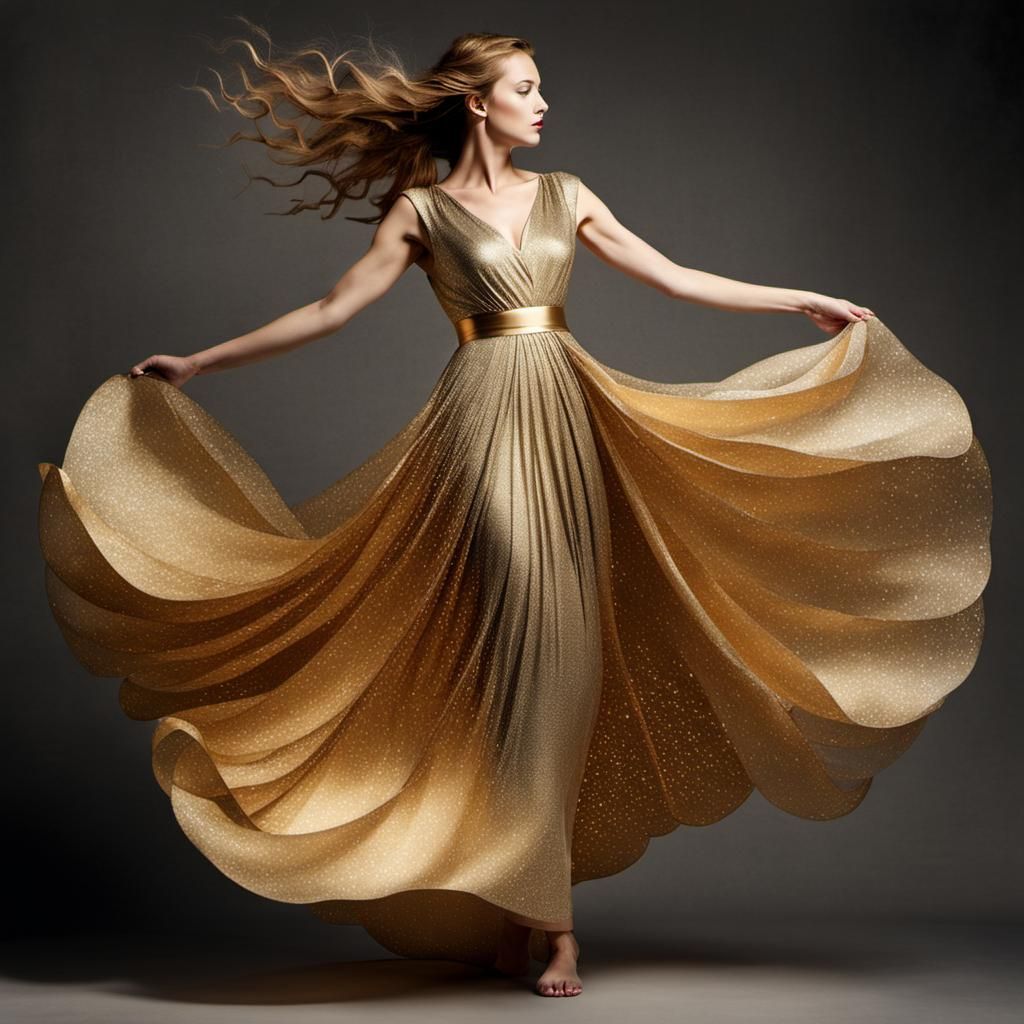 Mysterious Woman in Flowing Dress, Mixed Media Style