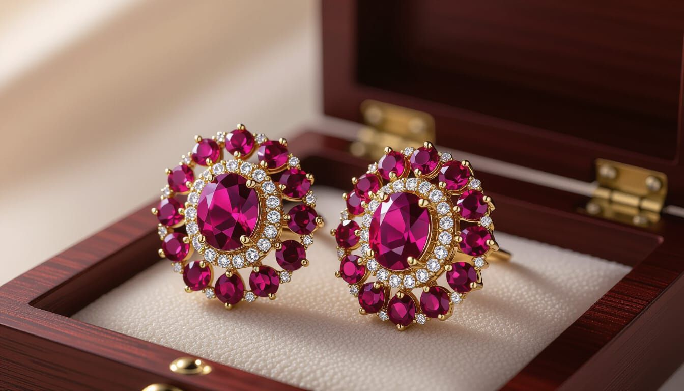 Regal Ruby and Diamond Earring in 3D Style