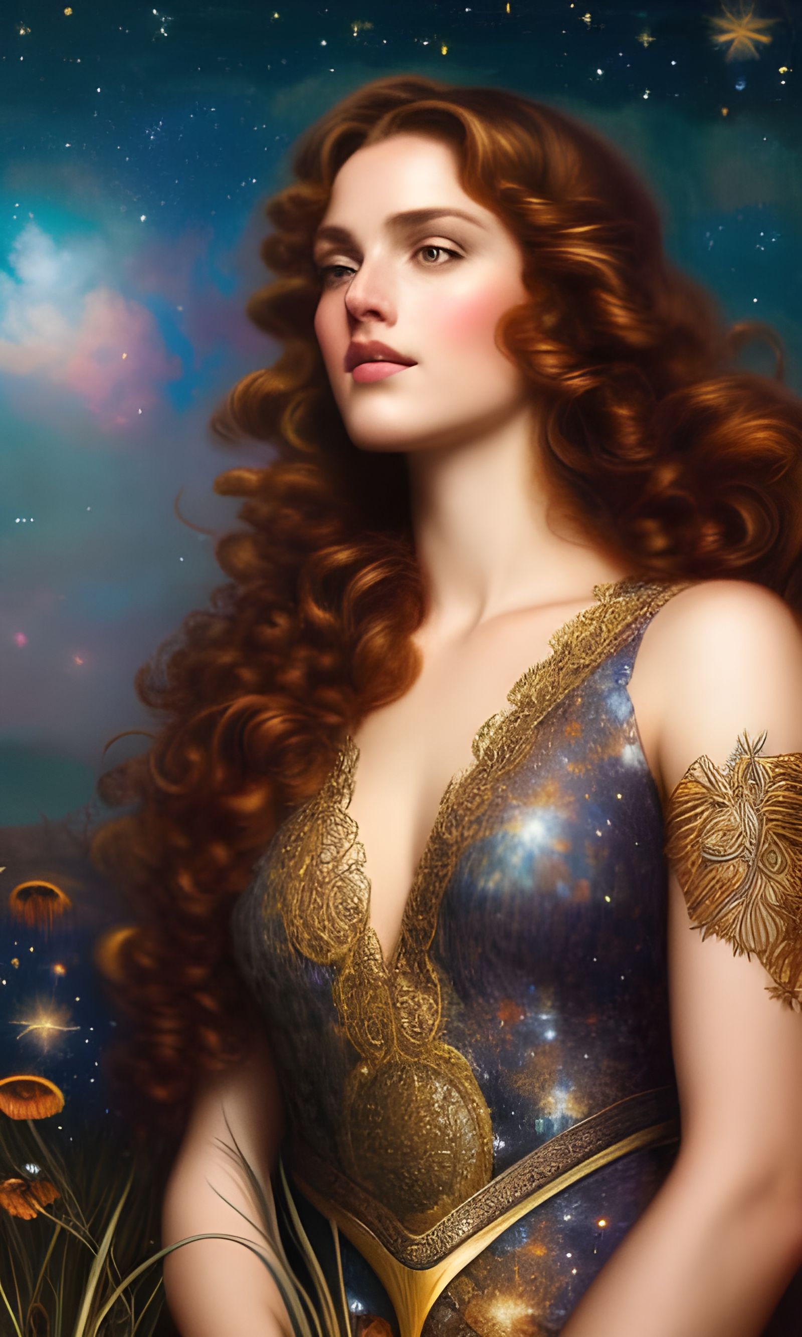 Girl Counting Stars on a Starry Night