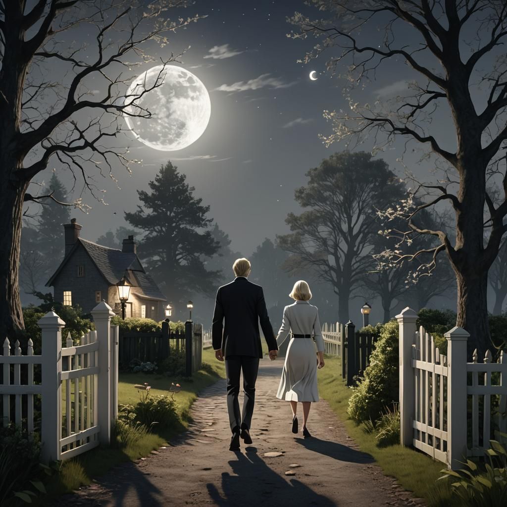 Moonlit Cottage Garden Scene in 3D Animation