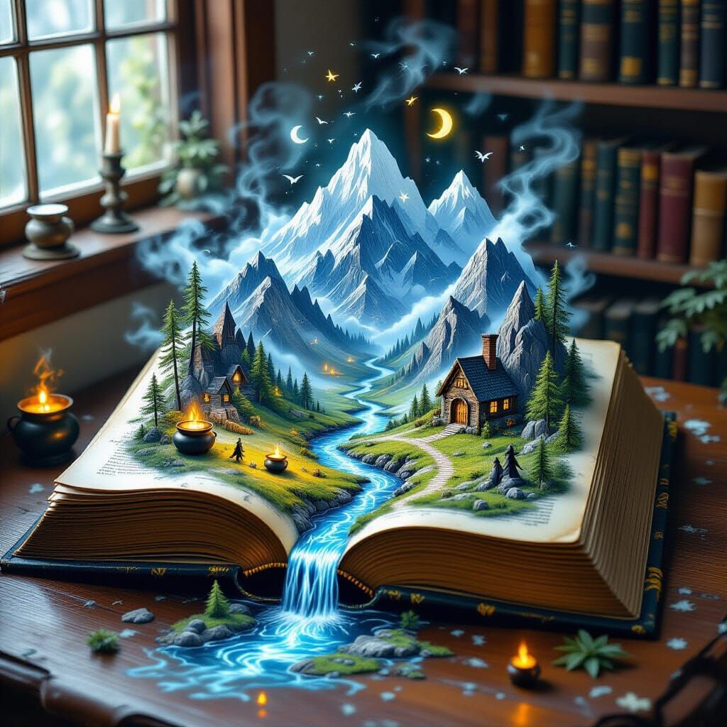 Witches Book Spills Miniature Spooky Landscape Onto Floor