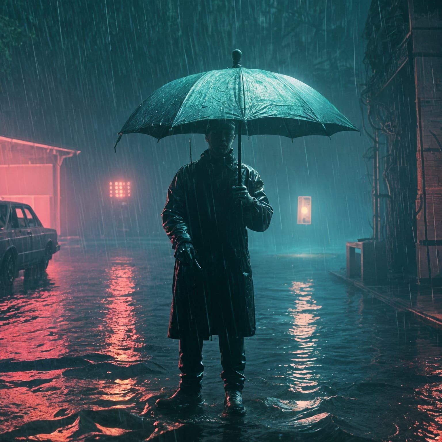 Eerie Submechanophobia Scene in 80s Horror Style