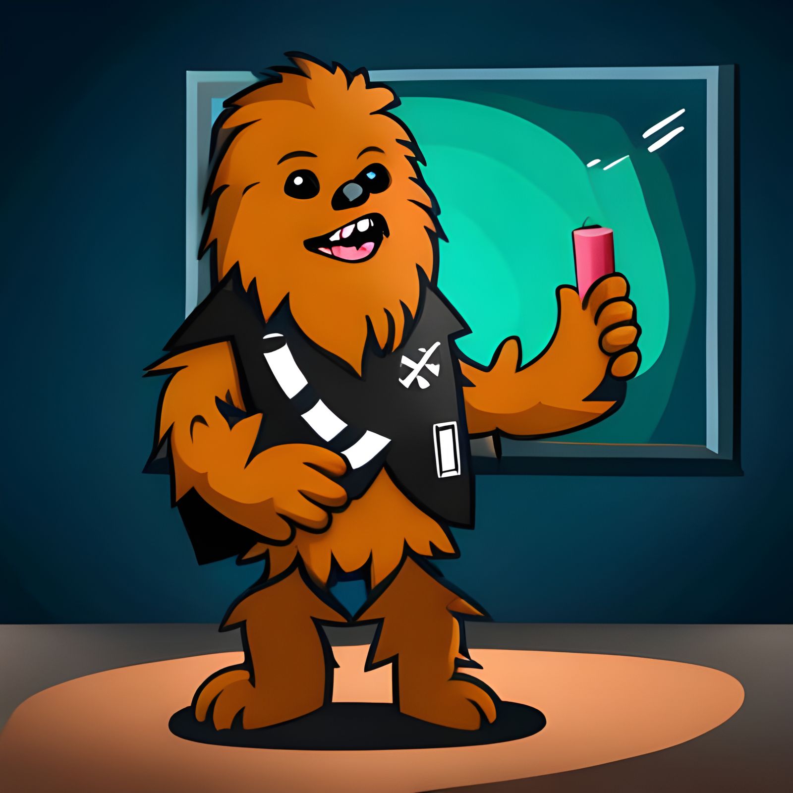 Cartoon Chewbacca with Chalk and Chalkboard