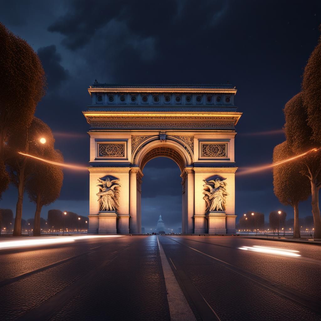 Arc de Triomphe at Night: Detailed Matte Painting