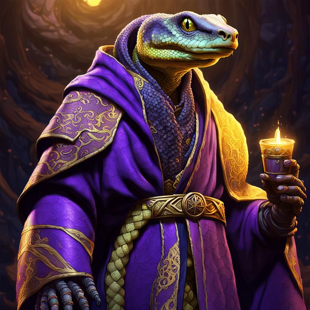 Snakeman Warlock in Dark Fantasy Style