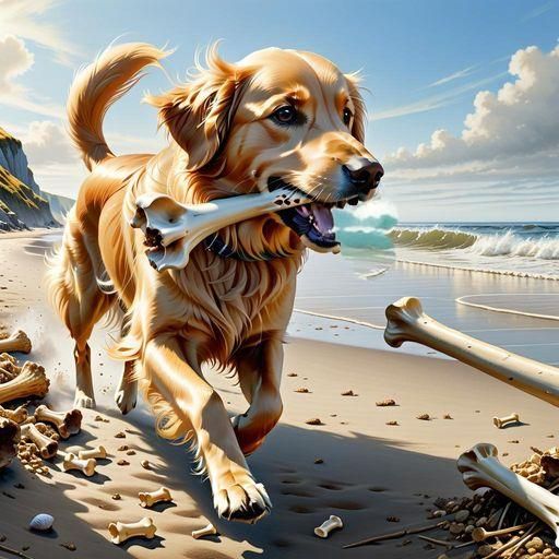 Golden Retriever Runs on Sunny Seashore