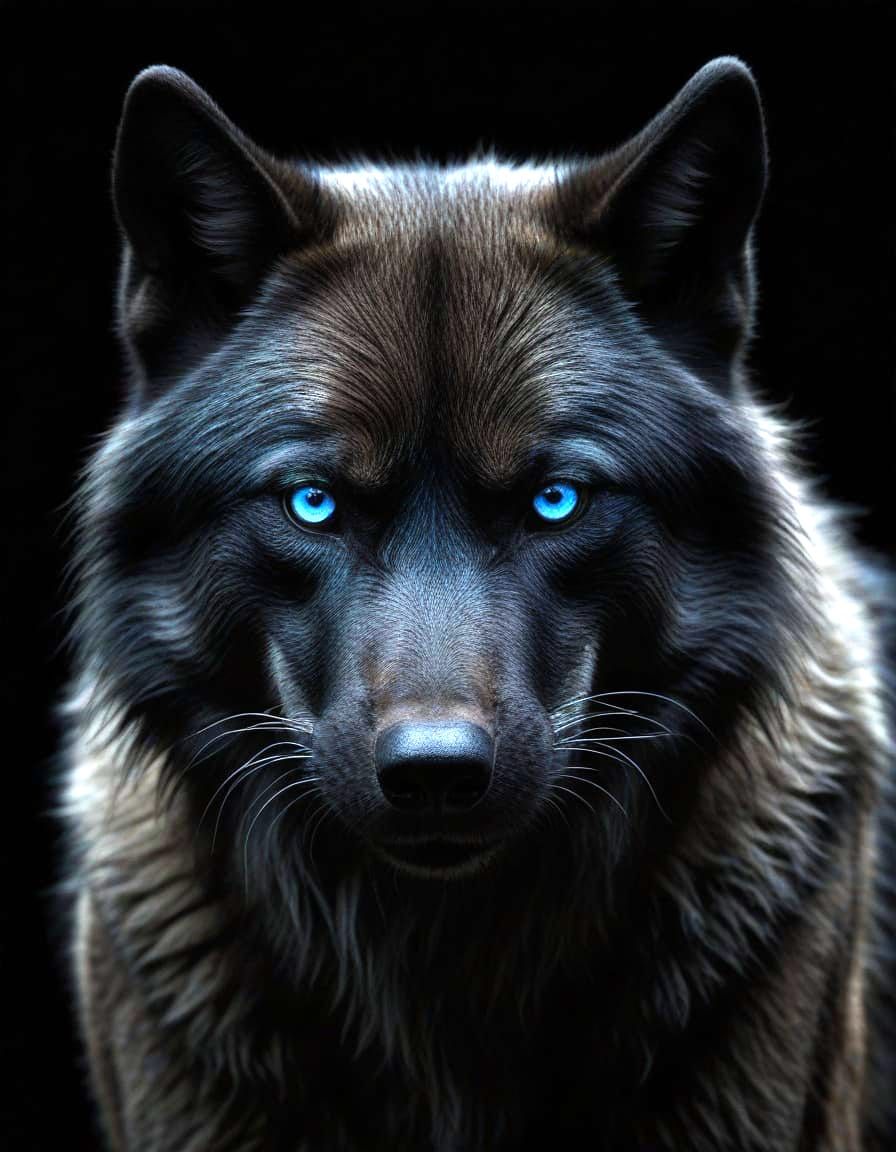 Majestic Grey Wolf Silhouette with Cobalt Eyes