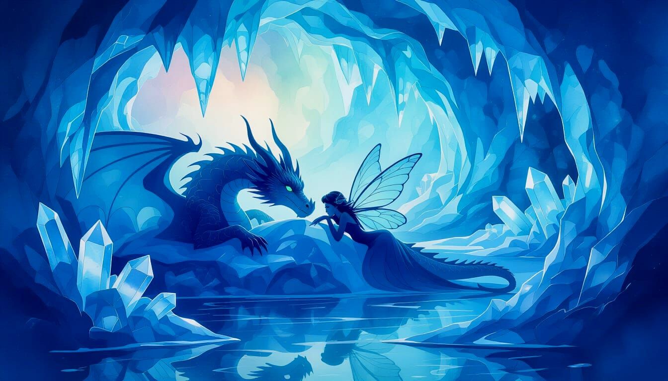 Alcohol Ink Dragon and Fairy in Glistening Crystal Cave