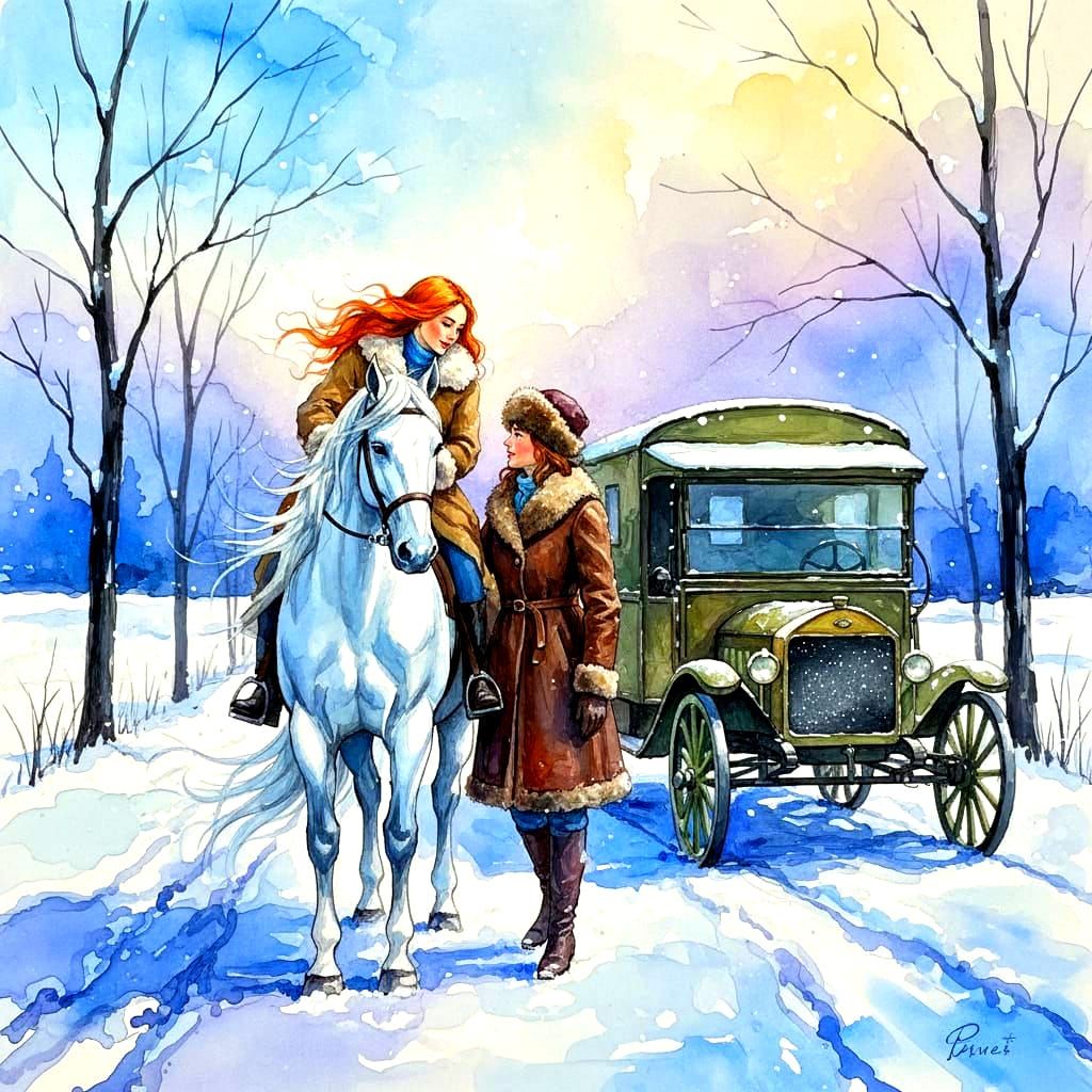 Impressionistic Alcohol Ink Painting: Snowy Road Encounter