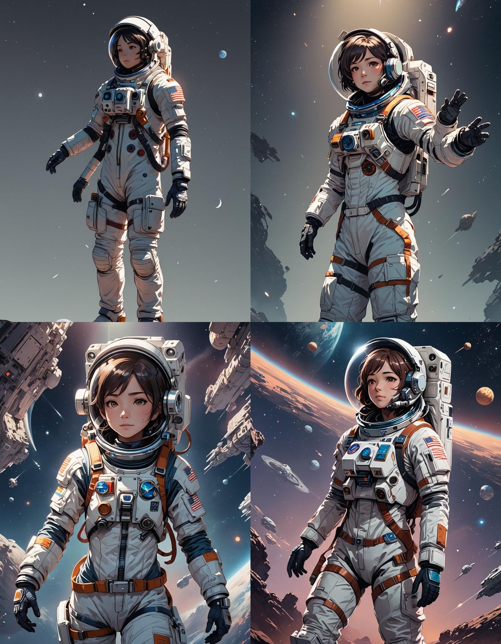 Anime Style Female Astronaut T-Pose