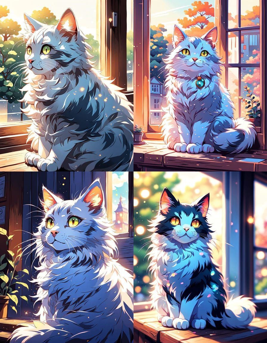 Cute Cat in Anime Style