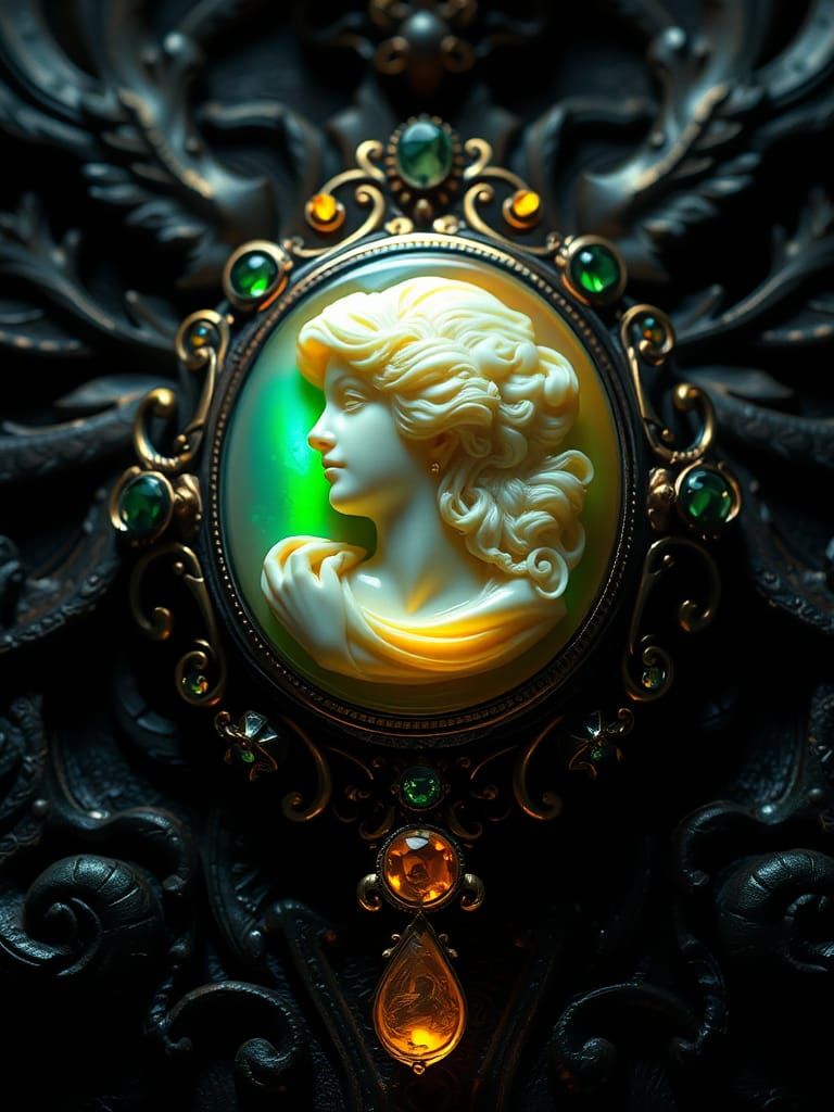 Dark Fantasy Cameo Brooch in Hyperdetailed Style