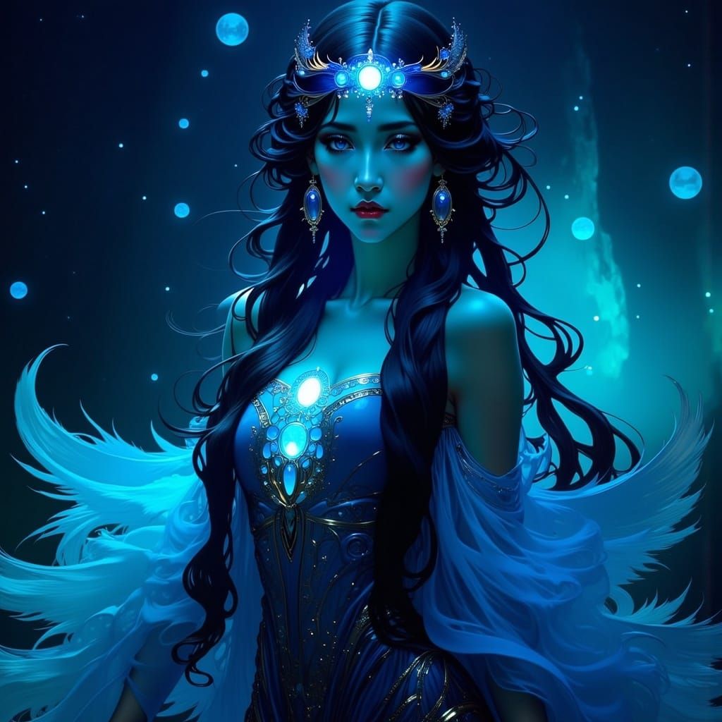 Mystic Enchantress of the Night in Art Nouveau Style