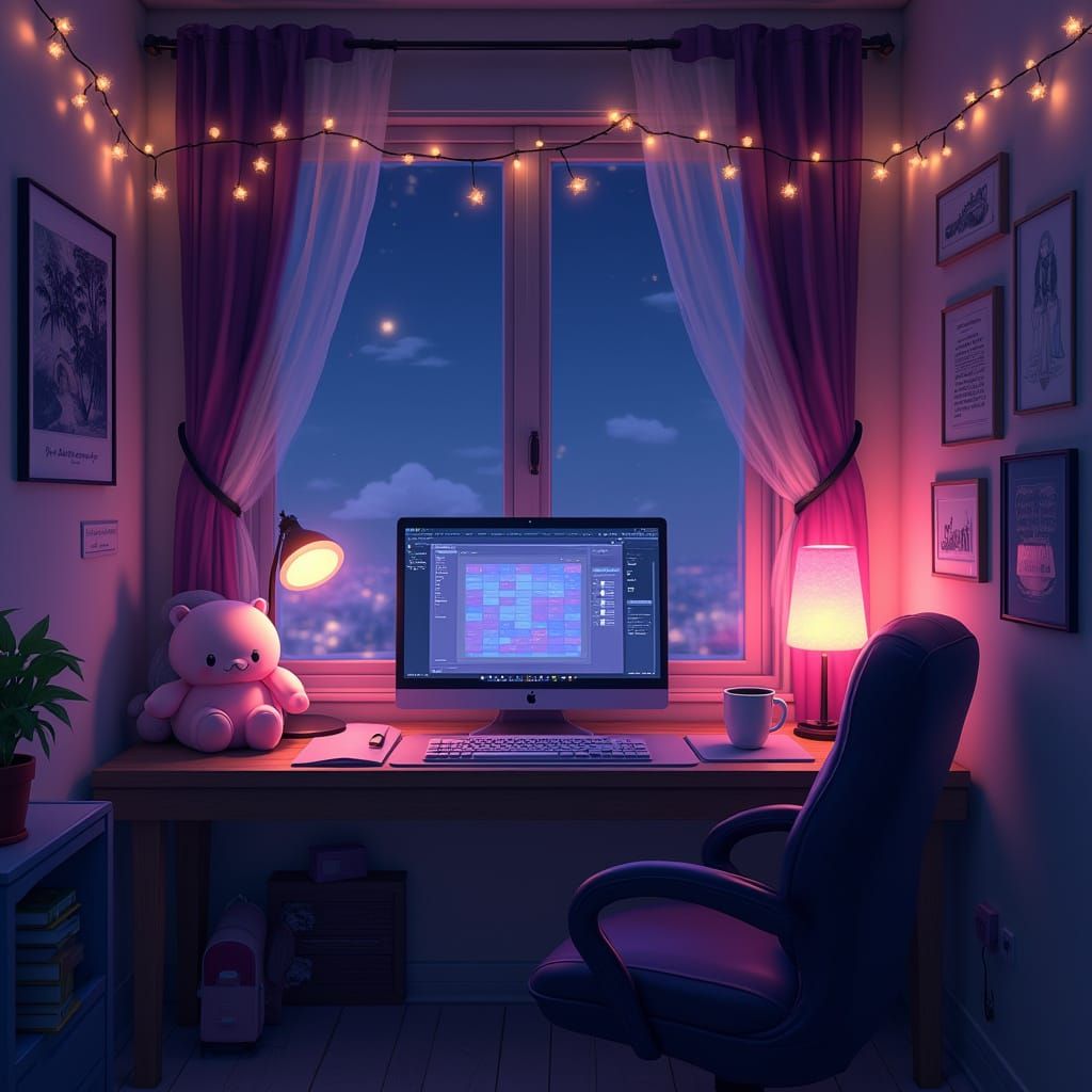 Cozy Anime Room With Neon Lights and Plushies
