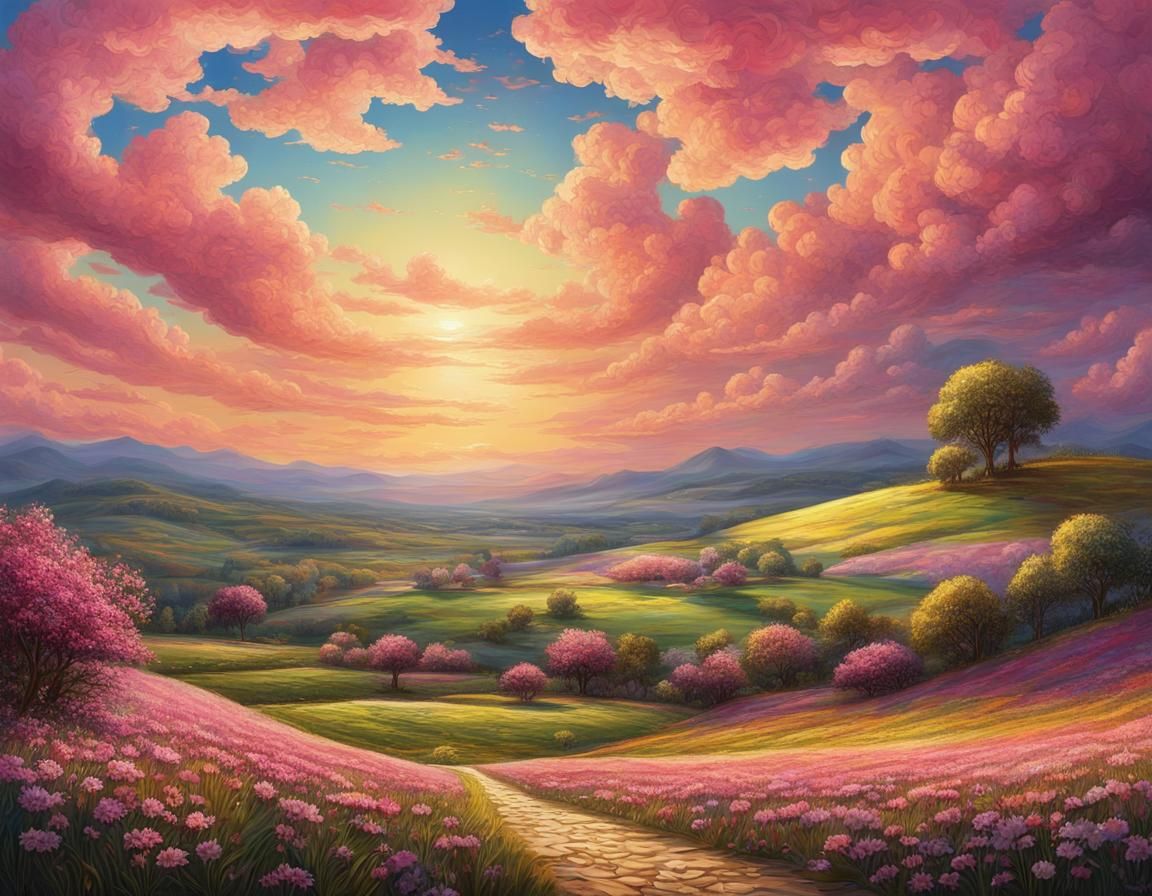 Fantasy Landscape in 1930s Poster Art Style