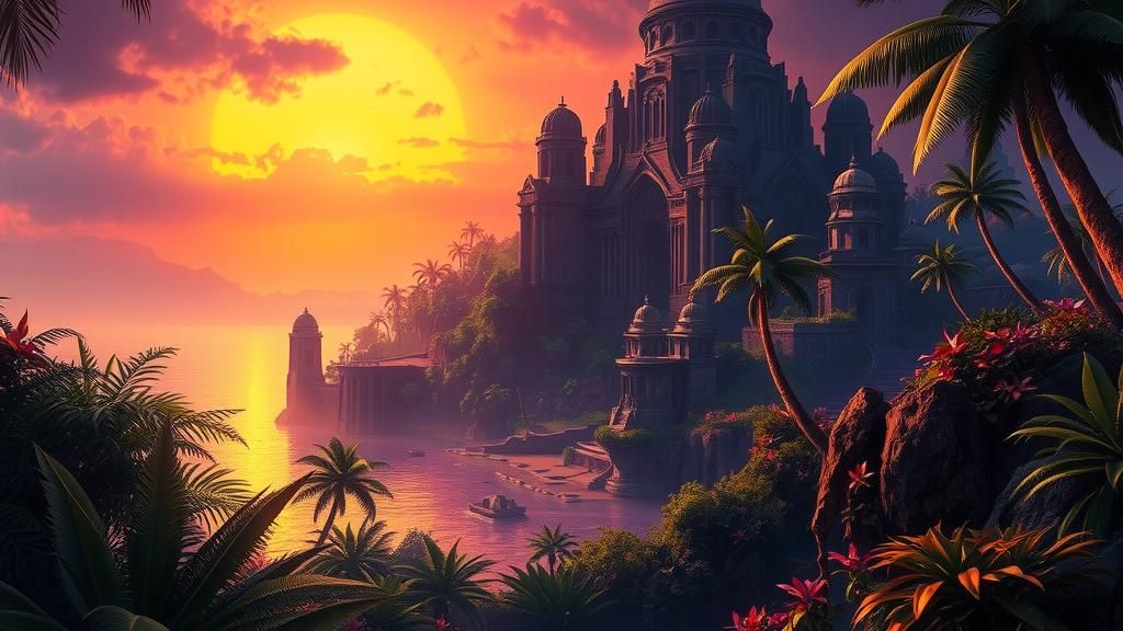Mystical Tropical Island in Dark Fantasy Style