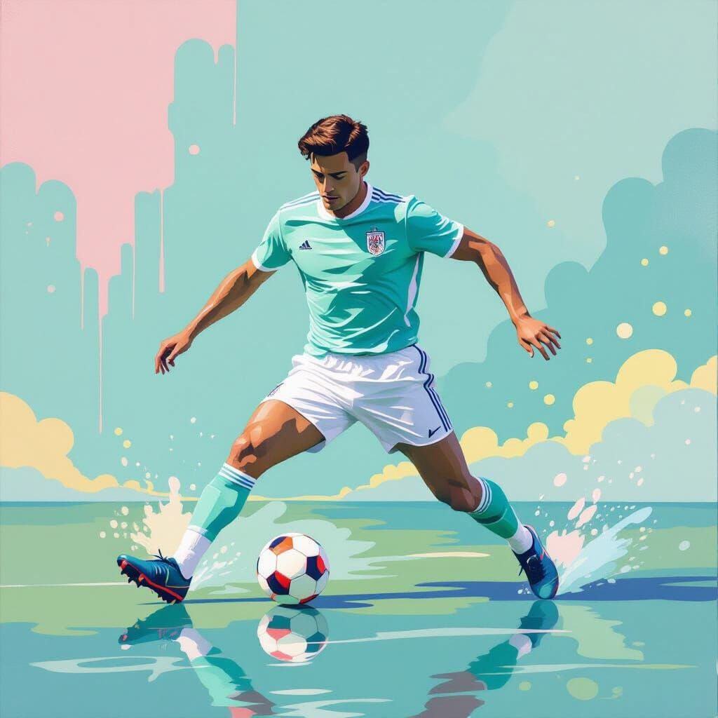 Football in Pastel Minimalist Painting Style