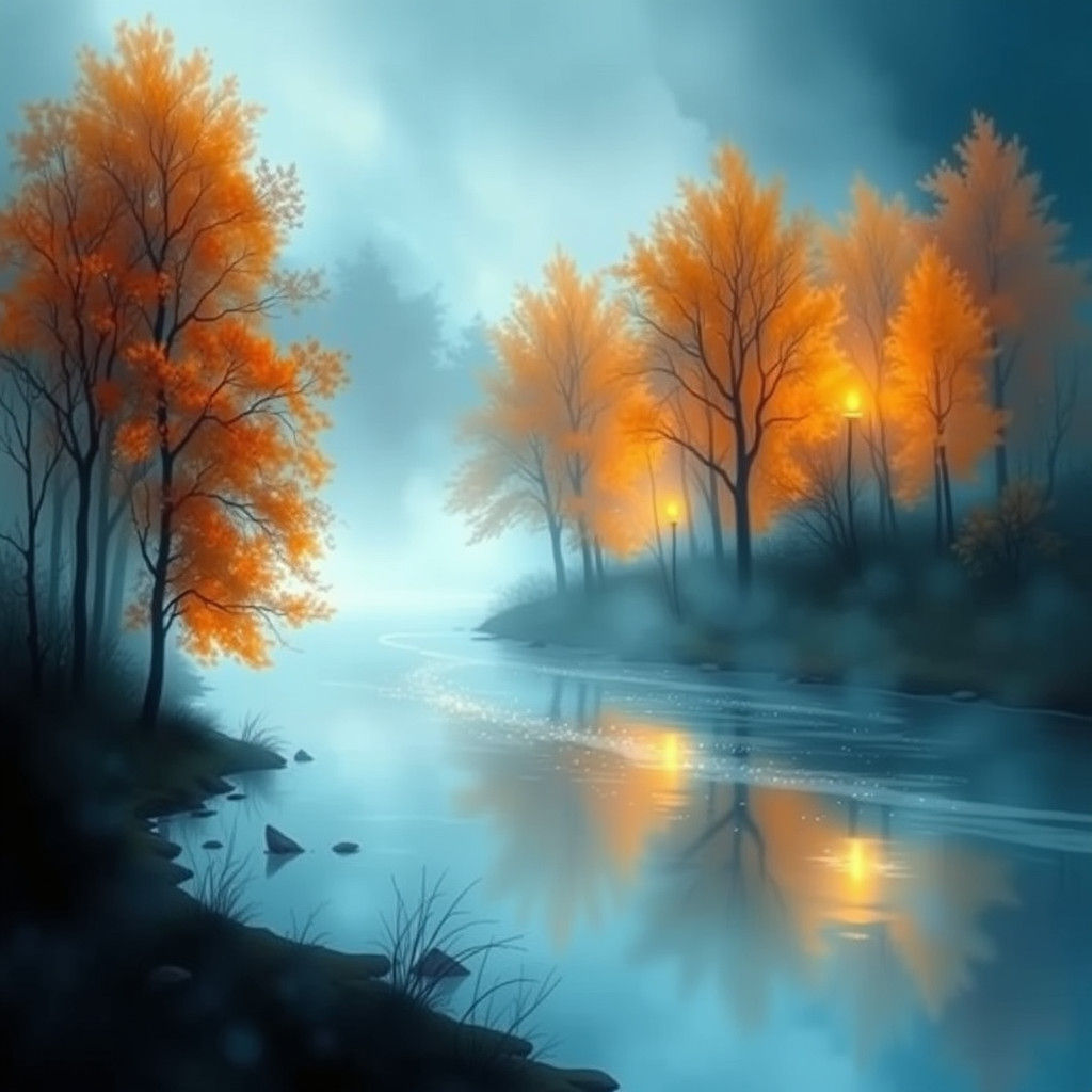 Mystical Landscape with Blue and Orange Trees