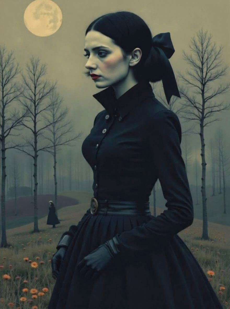 Modern Goth Girl in Dark Atmospheric Collage