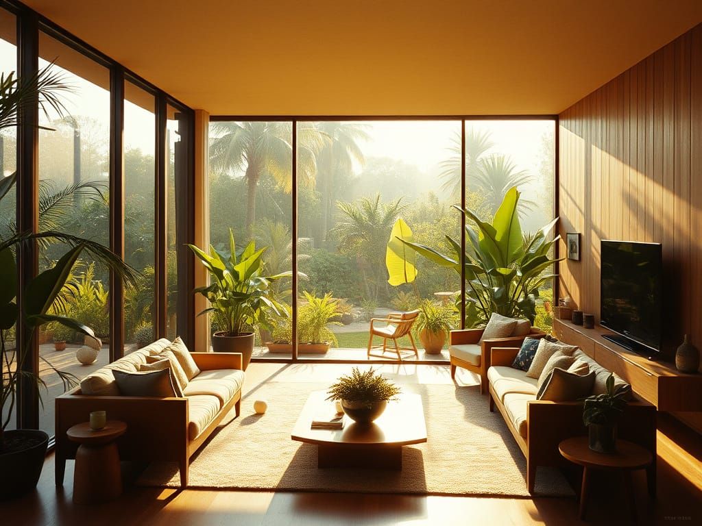 Sun-Drenched Modern Living Room in Mid-Century Style