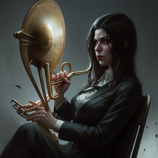Surreal Trombone Heart in Dark Fantasy Style