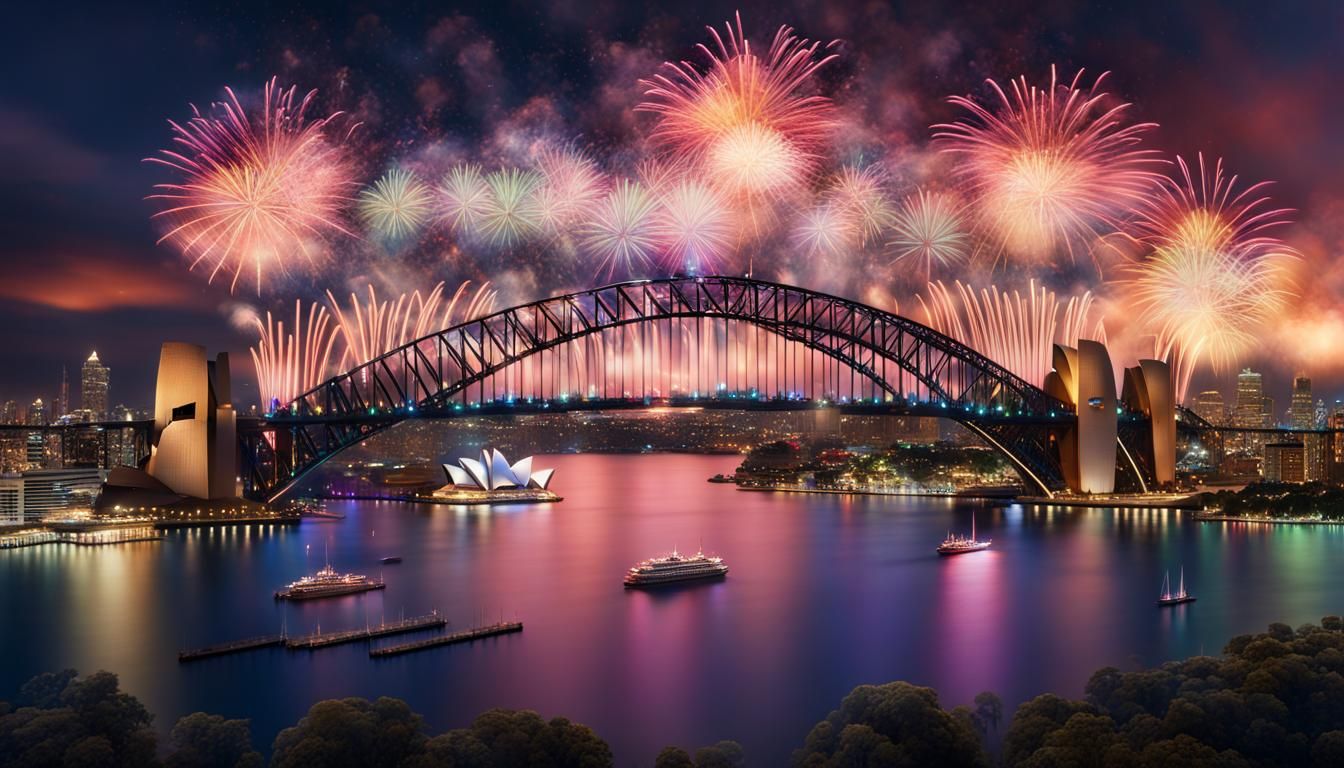 Surreal Sydney Celebration with New Year Fireworks in Vibran...