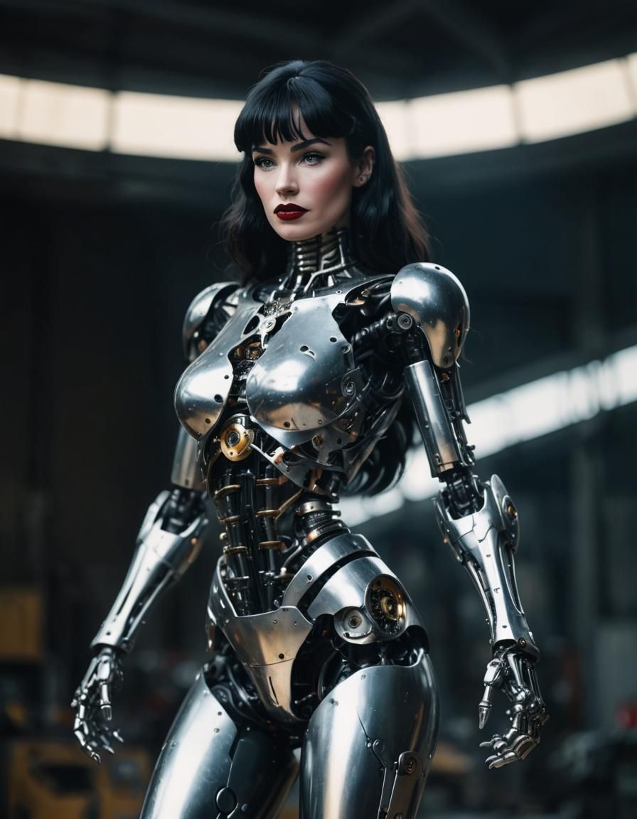 Chrome Robot Woman with Intricate Mech Details