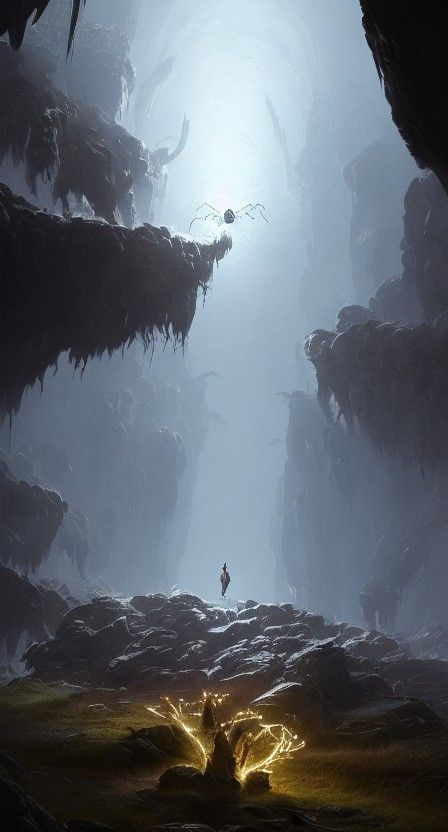 Giant Spider Feeding Cave: Dark Fantasy Concept Art