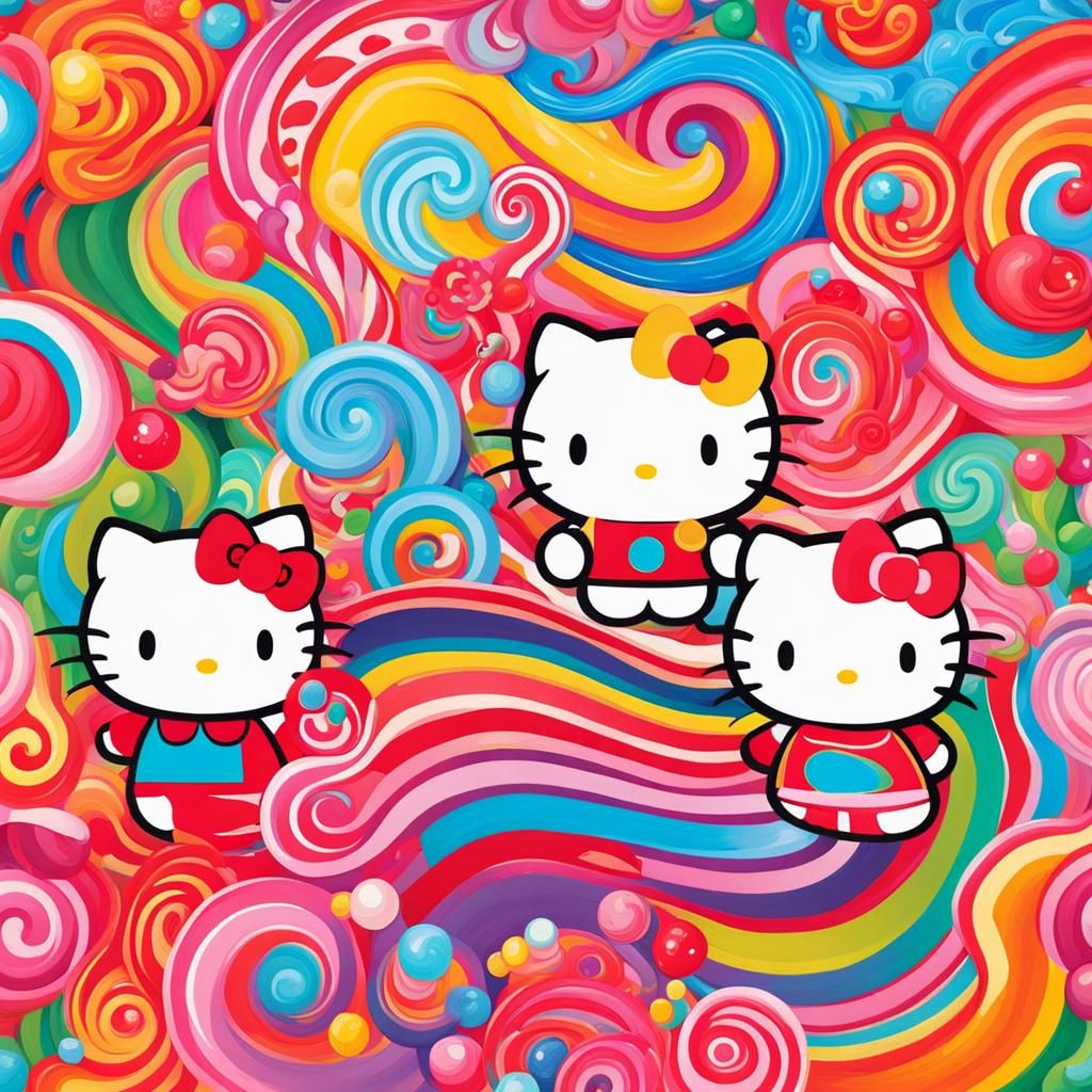 Hello Kitty in Gouache Candyland Wonderland