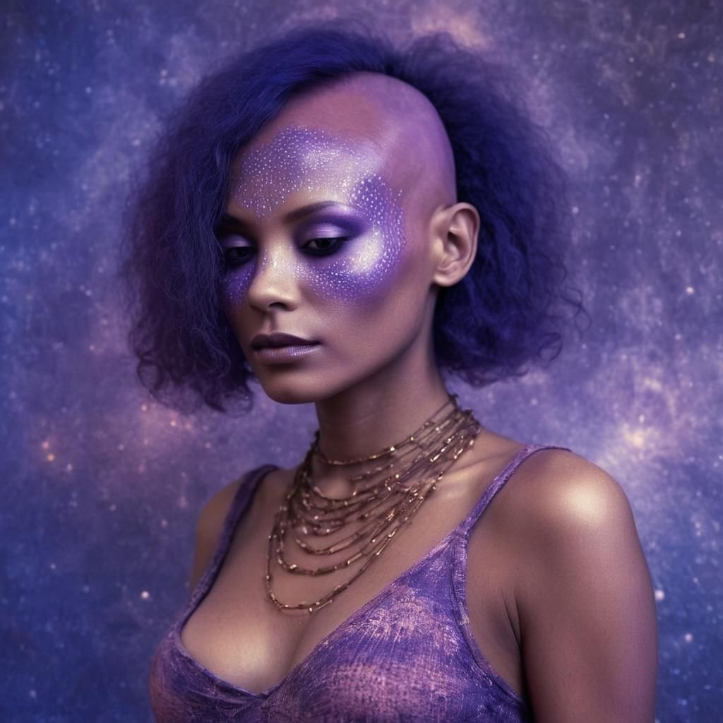 Bald Woman with Dark Hair in Graphic Novel Style