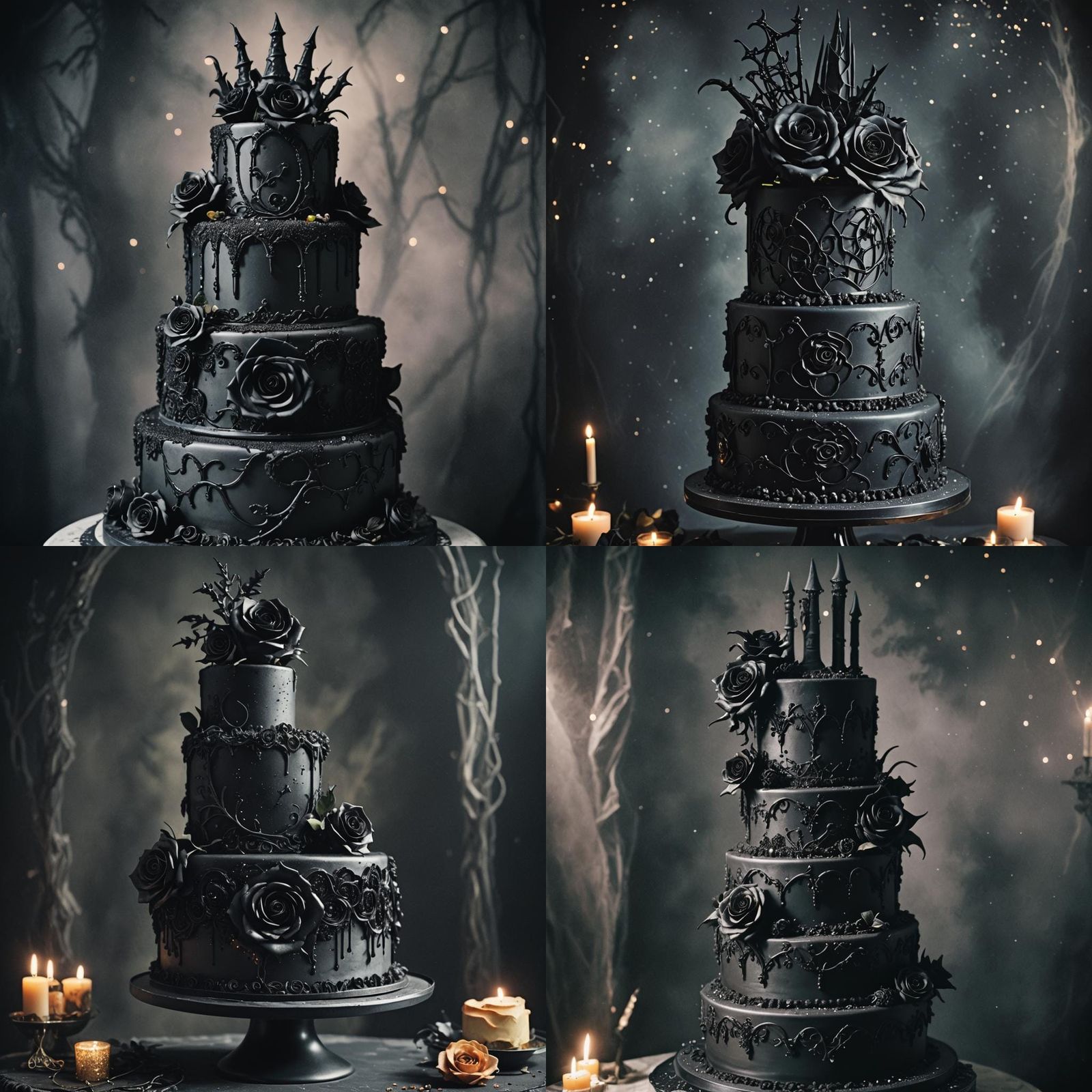 Gothic Witchy Wedding Cake with Black Roses