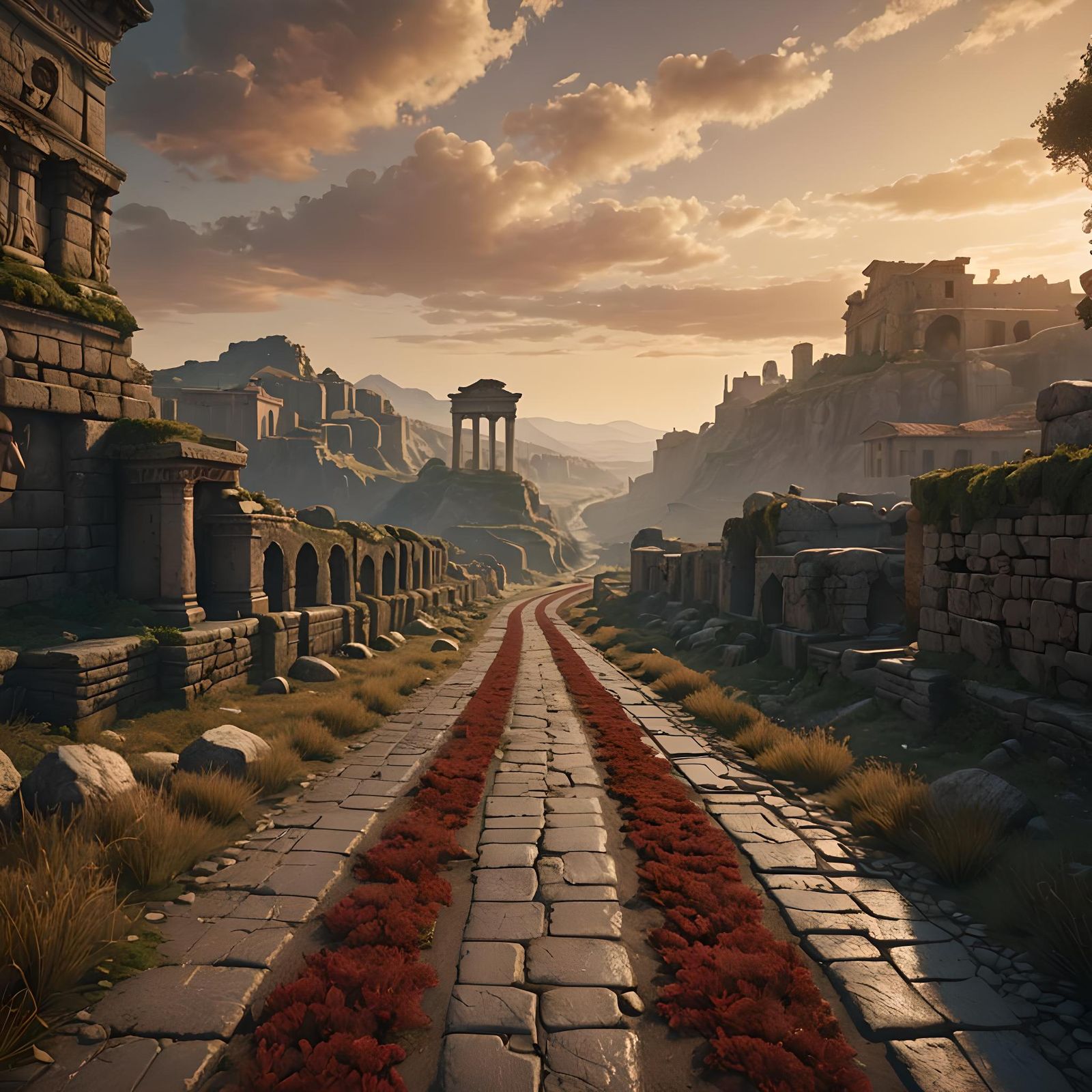 Ancient Roman Road: Detailed Matte Painting