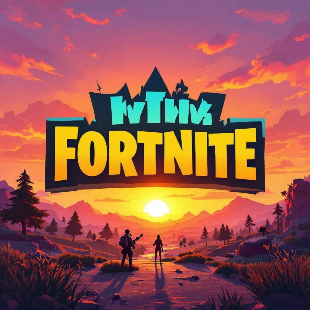 Fortnite Logo Sunset in Stylized Digital Painting