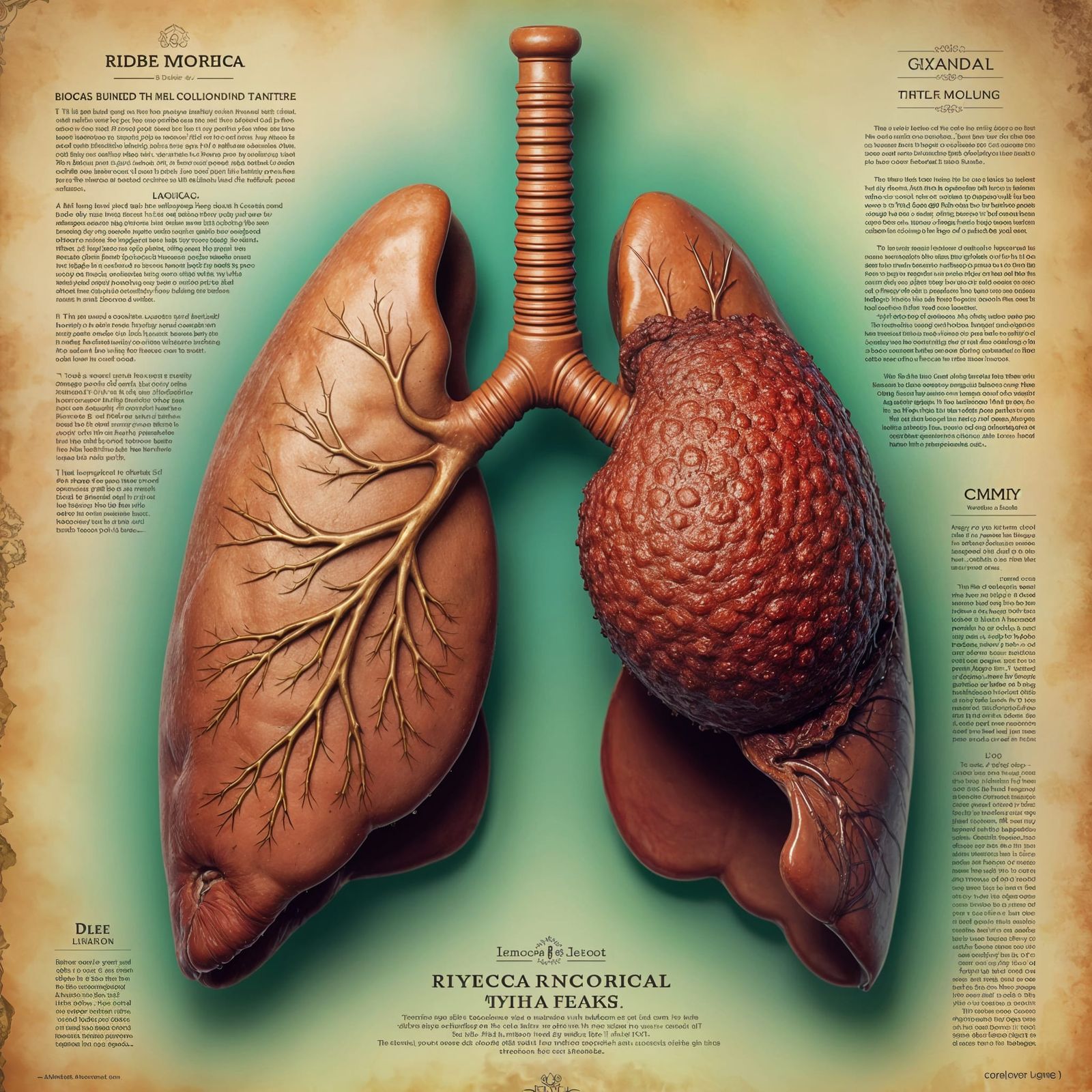 Vintage Medical Illustration of Lungs with Tumor