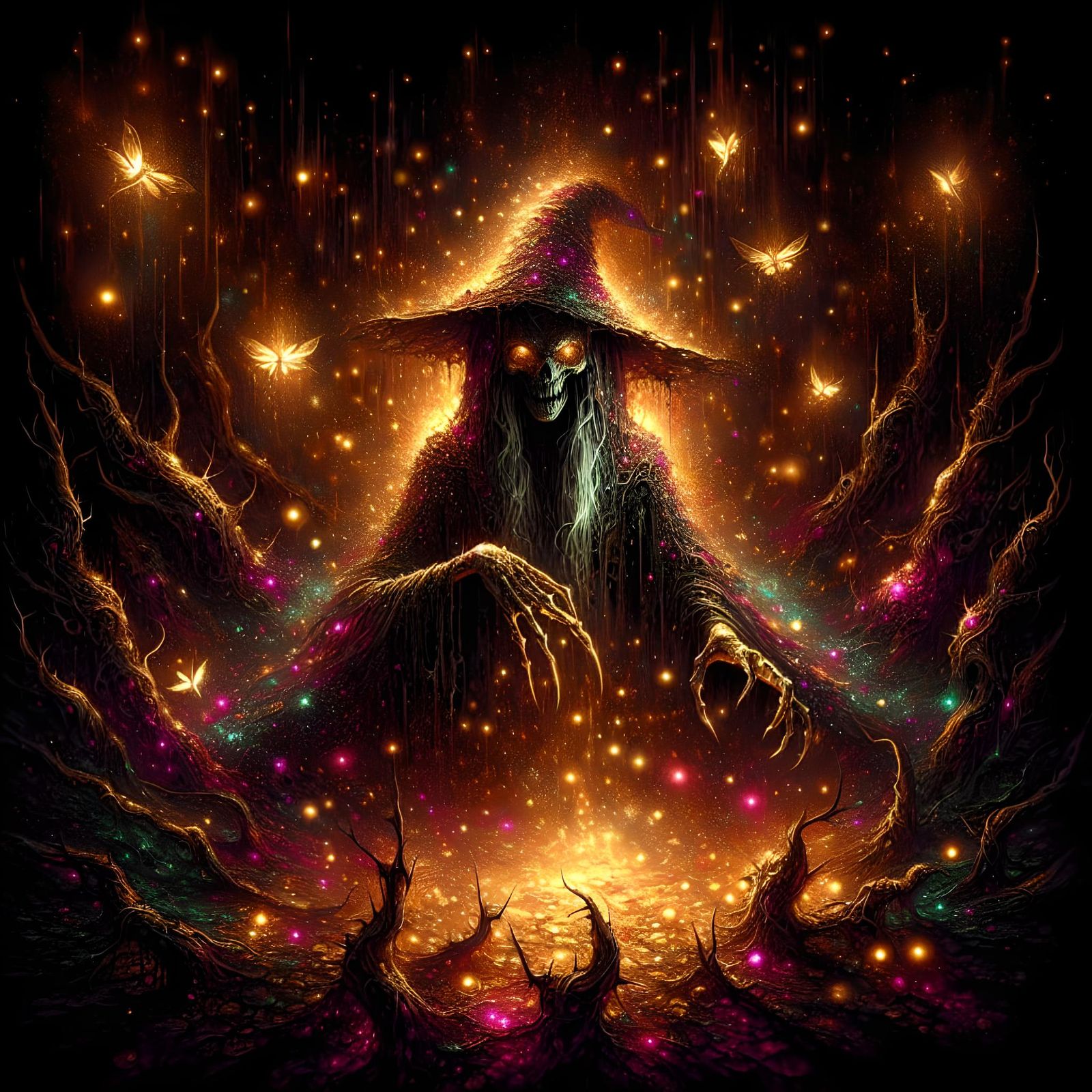 Spooky Witch in Glowing Magic Dust