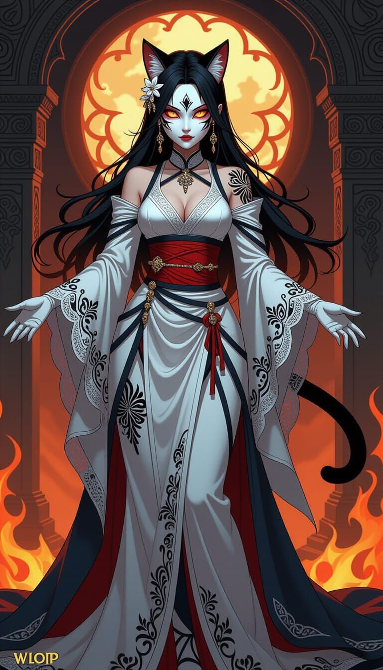Catgirl with Flame Eyes in Fantasy Setting