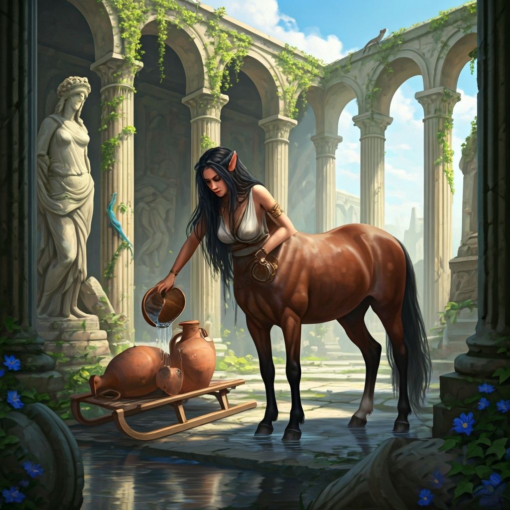 Centaur at Spring Among Ancient Ruins