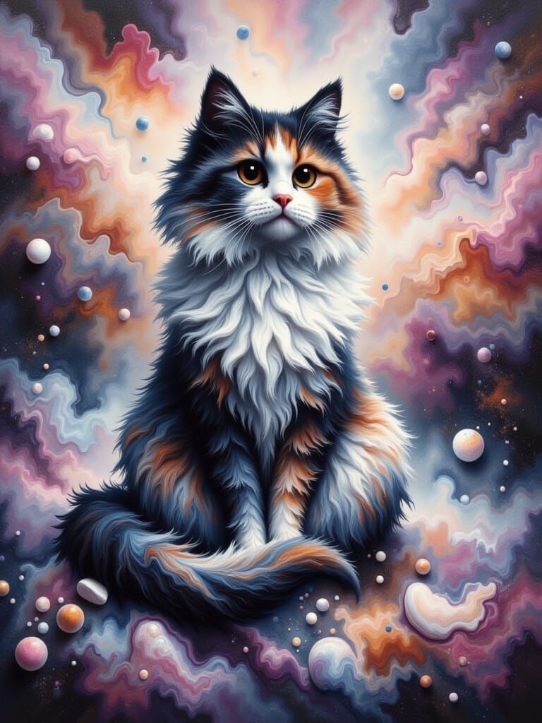 Colorful Cat in Fluid Art Style