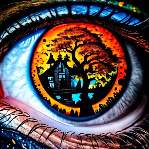 Halloween Reflections in Big Black Eyes