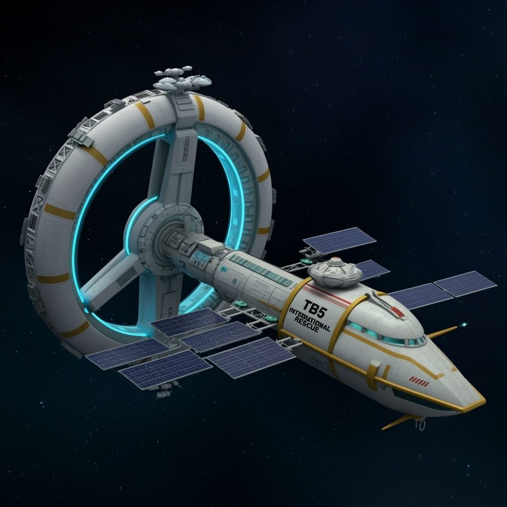 Vintage Futuristic Space Station in Neon Colors