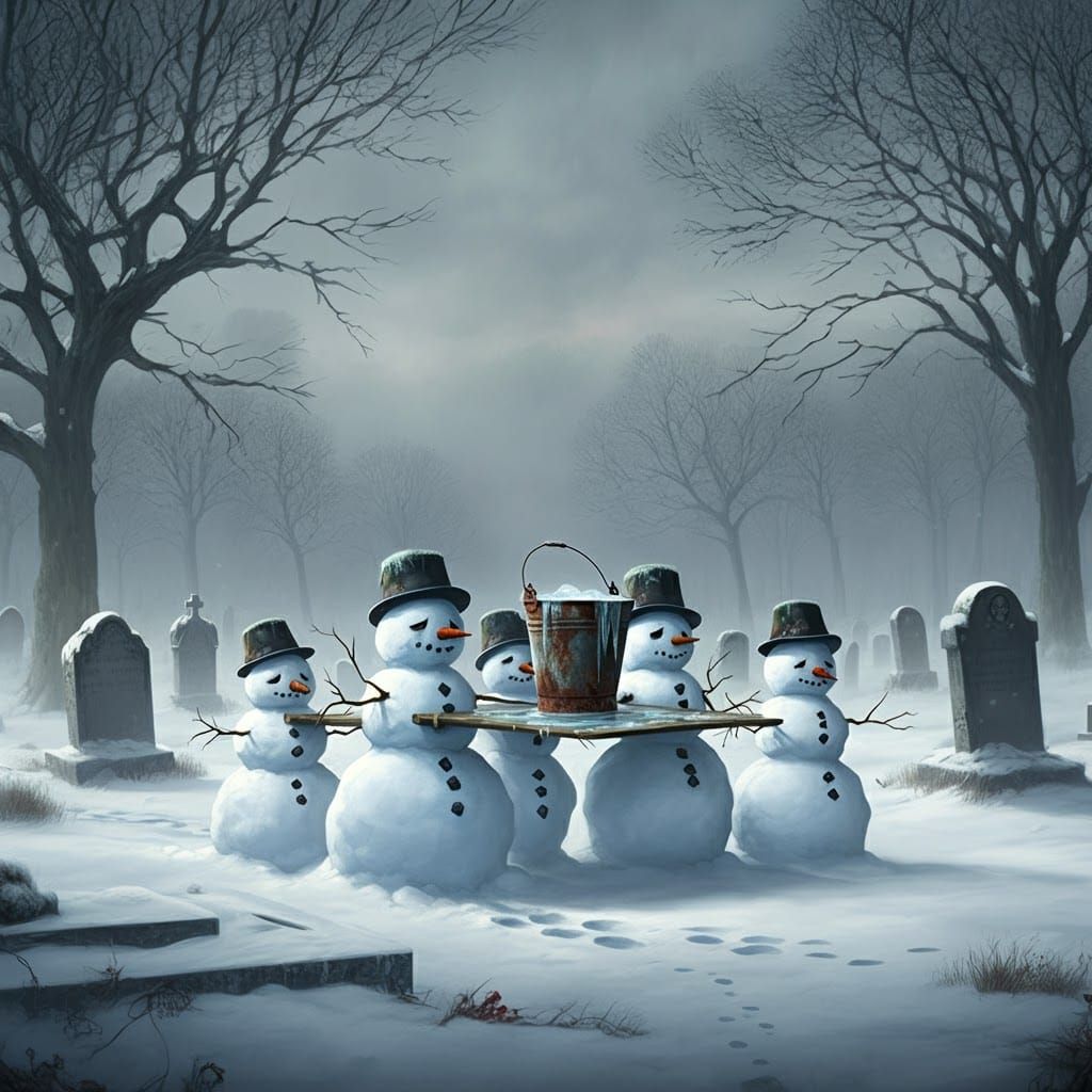 Snowmen Funeral Procession in Atmospheric Style