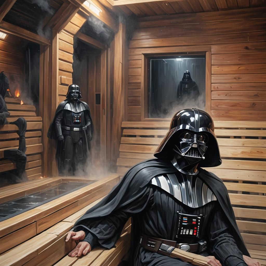 Darth Vader Relaxing in Sauna: Oil Painting