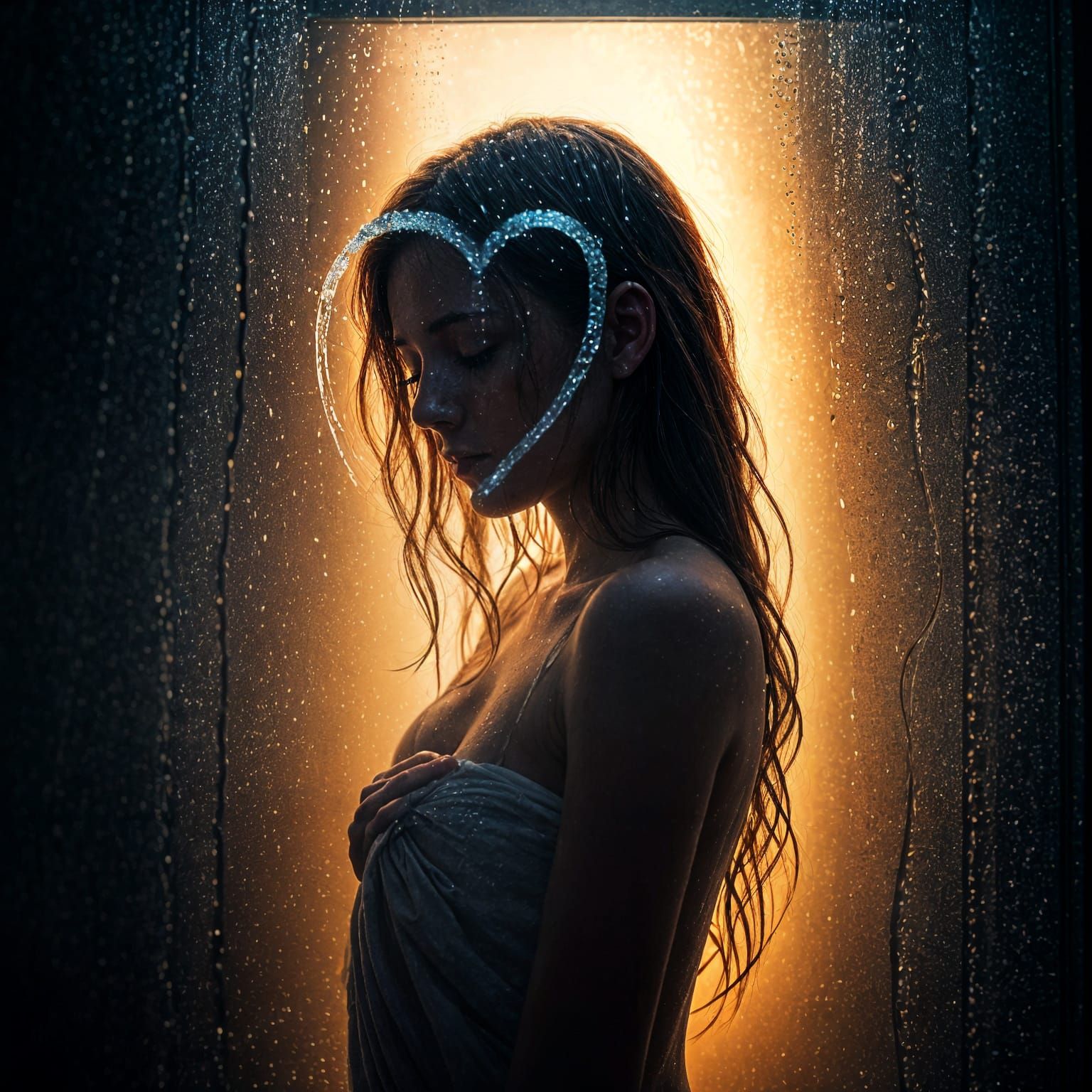 Auburn Haired Woman in Steamy Shower Scene