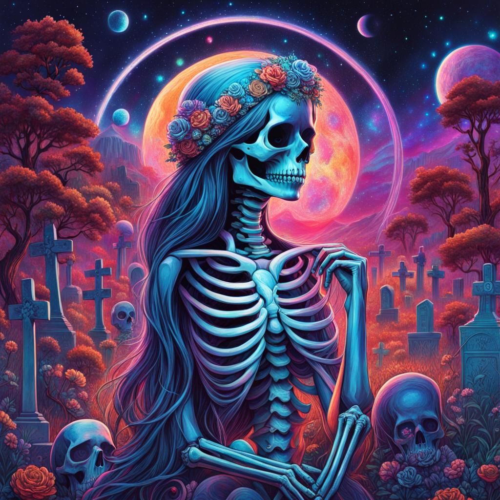 Astral Skeleton Girl Graveyard Illustration