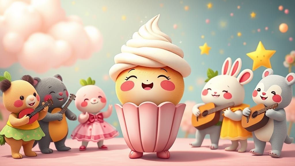 Whimsical Tea Party with Singing Cupcake and Cartoon Animals