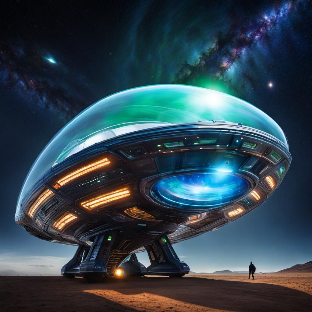 Translucent Aliens on Spaceship in Galaxy