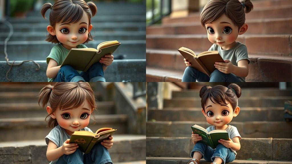 Pixar Style 3D Girl Reading Portrait