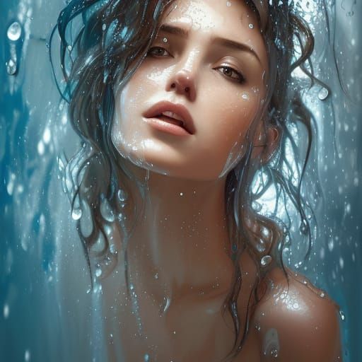 Gorgeous Woman in Shower: Hyperdetailed Portrait